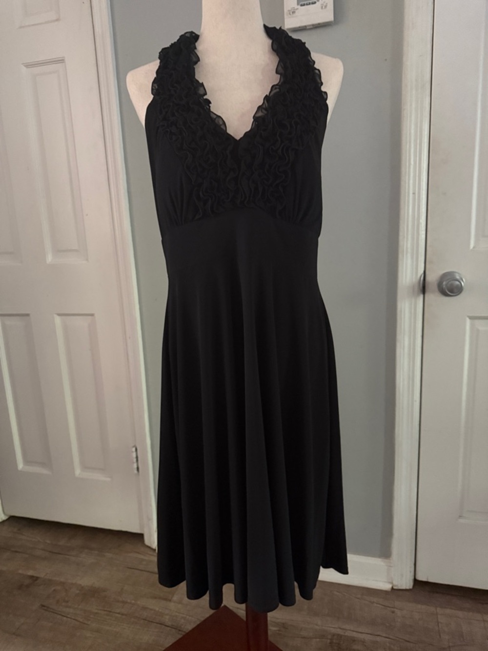 Onyx Nite Black Ruffled Halter Backless Dress